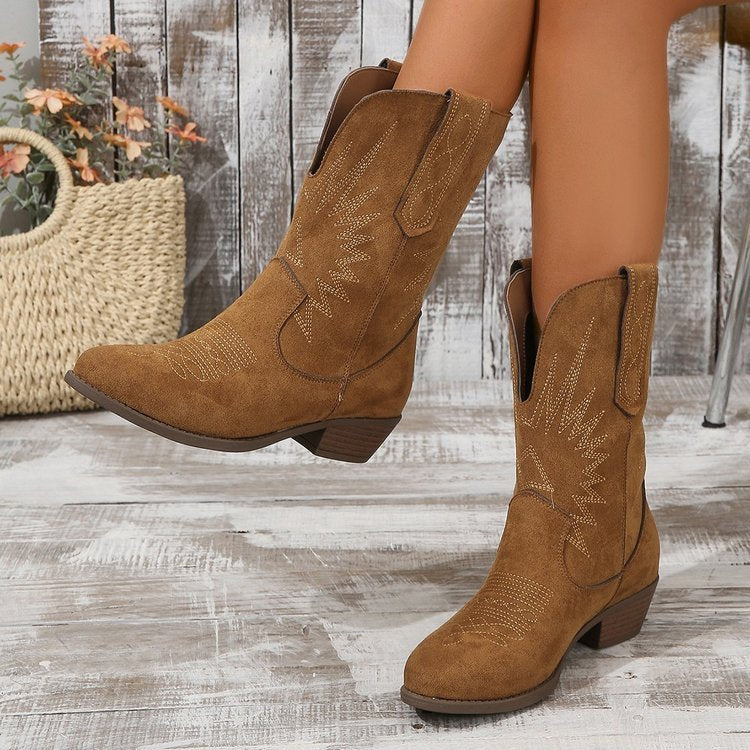 Volledige weergave van Dames Cowboy Enkellaarzen met rubberen zool en comfortabele pasvorm