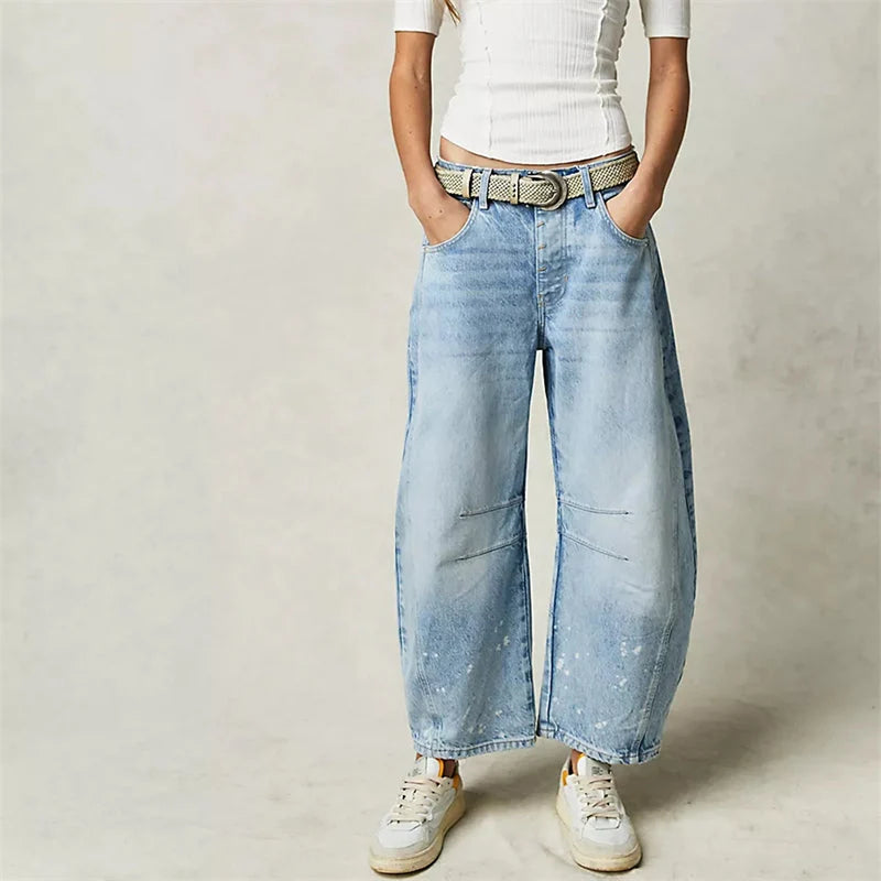 Volledige lengte van barrel jeans met wijde pijpen en casual uitstraling