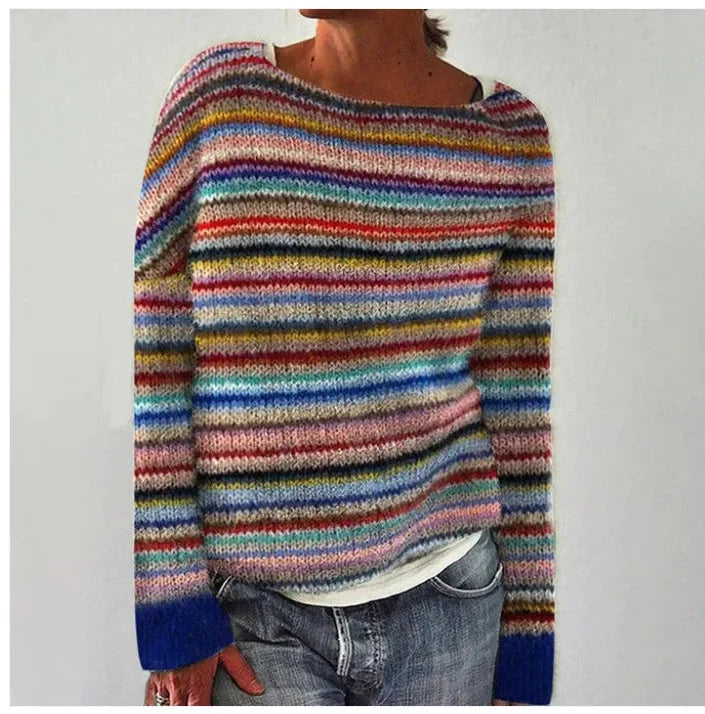 Gebreide damestrui met relaxte pasvorm en traditioneel Fair Isle patroon op schouders en mouwen