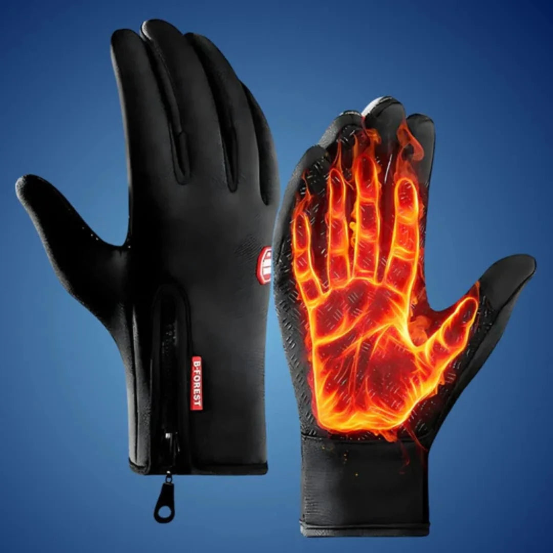 Zwarte verwarmde handschoenen met warmte-illustratie tonen verwarmingsfunctie voor koude dagen