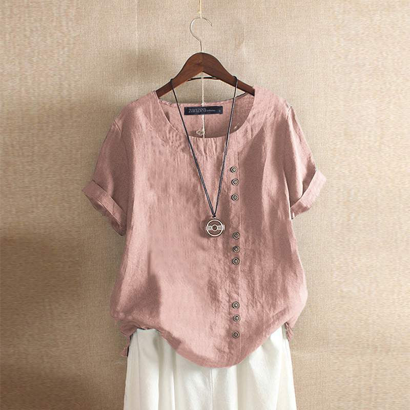 Marit | Dames Linnen Blouse Korte Mouw Roze