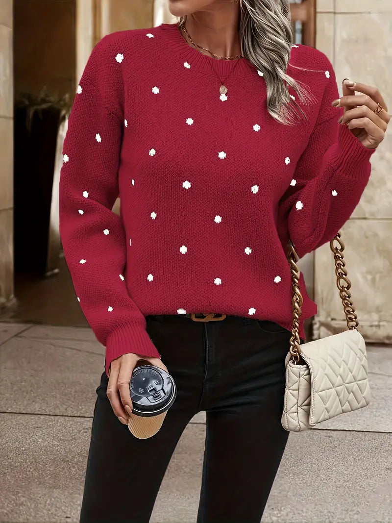 Grijze polkadot trui met geribbelde afwerking aan manchetten en zoom