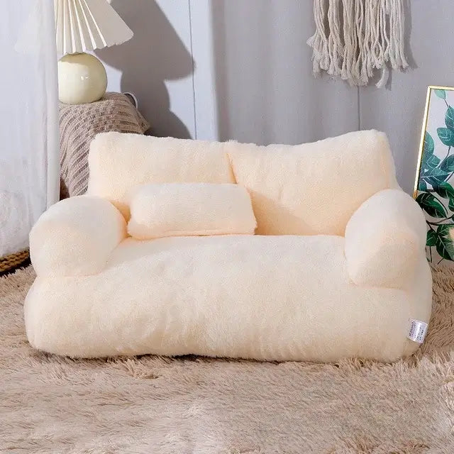 Pluche hondenmand met sofa-vormig ontwerp en opstaande randen voor optimaal comfort tijdens rust
