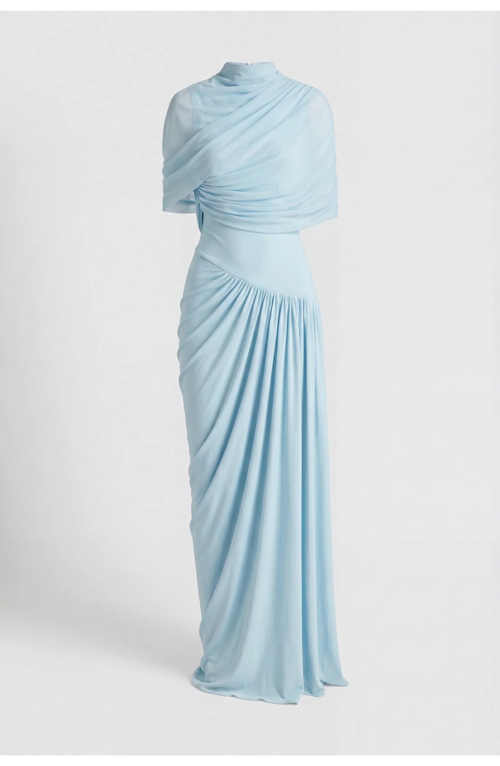 Volledige lengte maxi jurk met gedrapeerd ontwerp en asymmetrische halsdetail