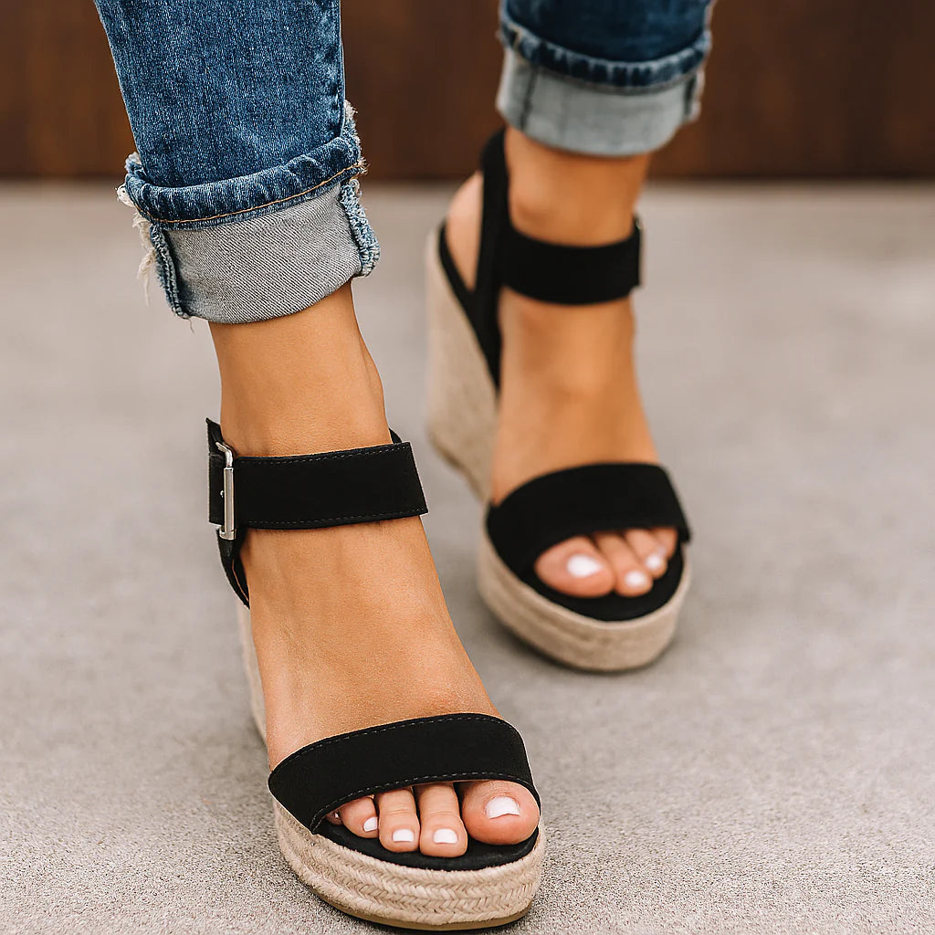 Mees | Orthopedische Sandalen voor Dames met Sleehak Zwart