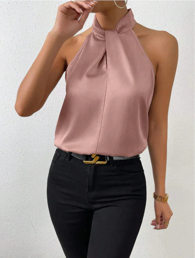 Mila | Dames Halter Top met Knoopdetail Roze
