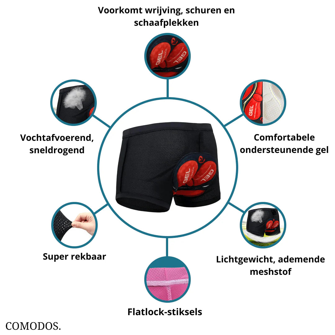 Vochtafvoerende motorshorts met 3D gel padding voor bescherming van zitvlak en rug