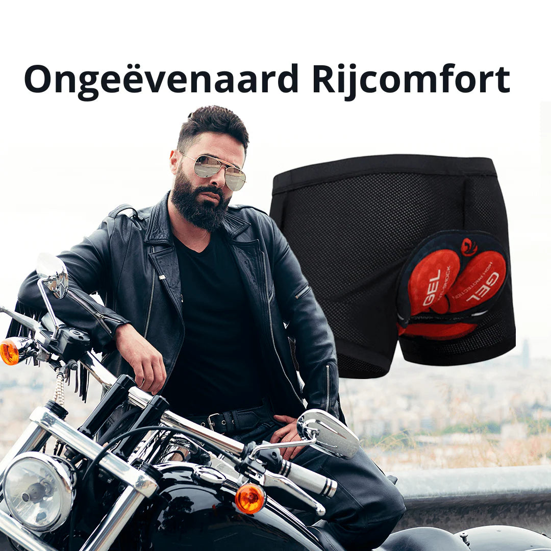 Motorshorts met autostoel-achtige vulling voor maximaal comfort op onregelmatige wegen