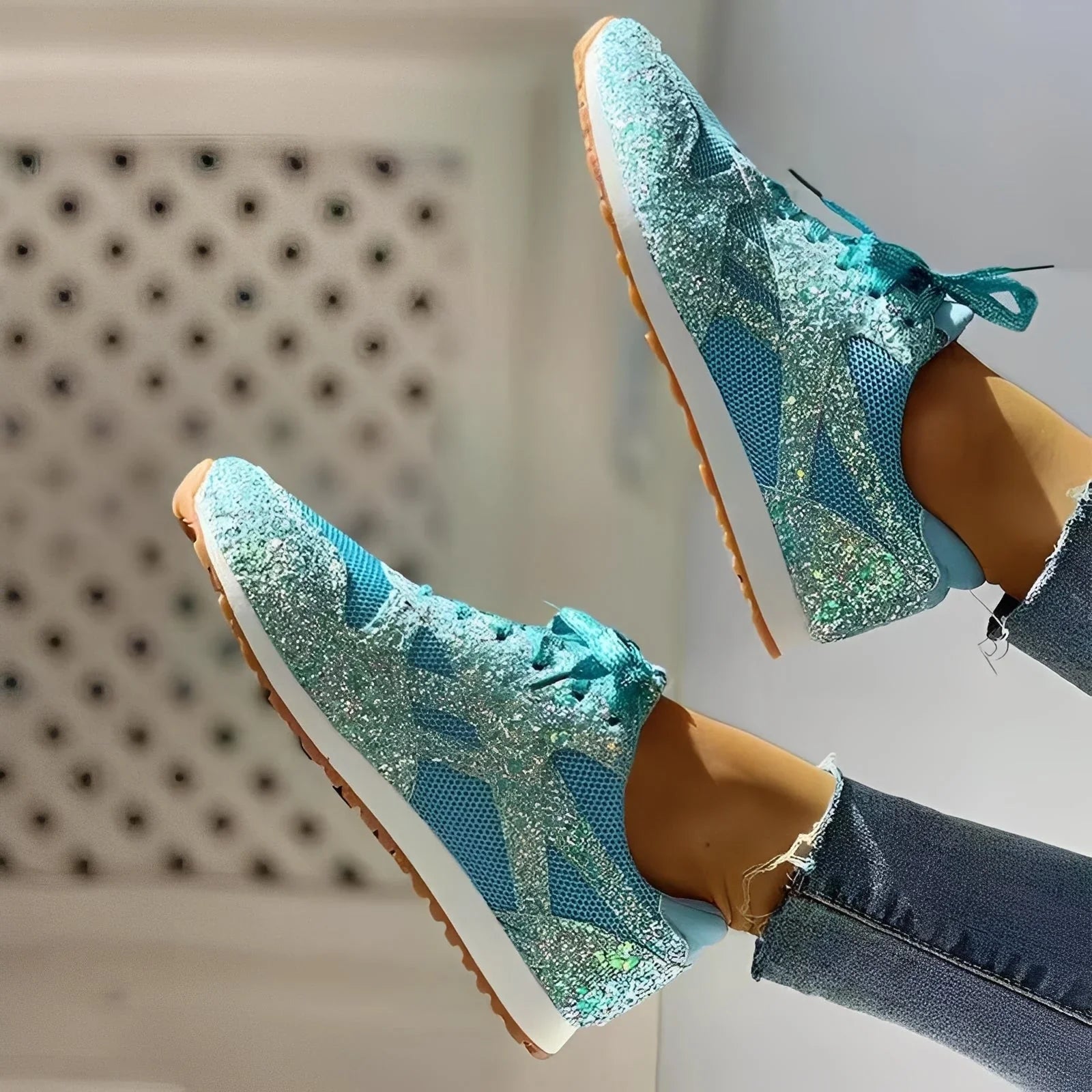 Noor | Dames Glitter Sneakers Groen
