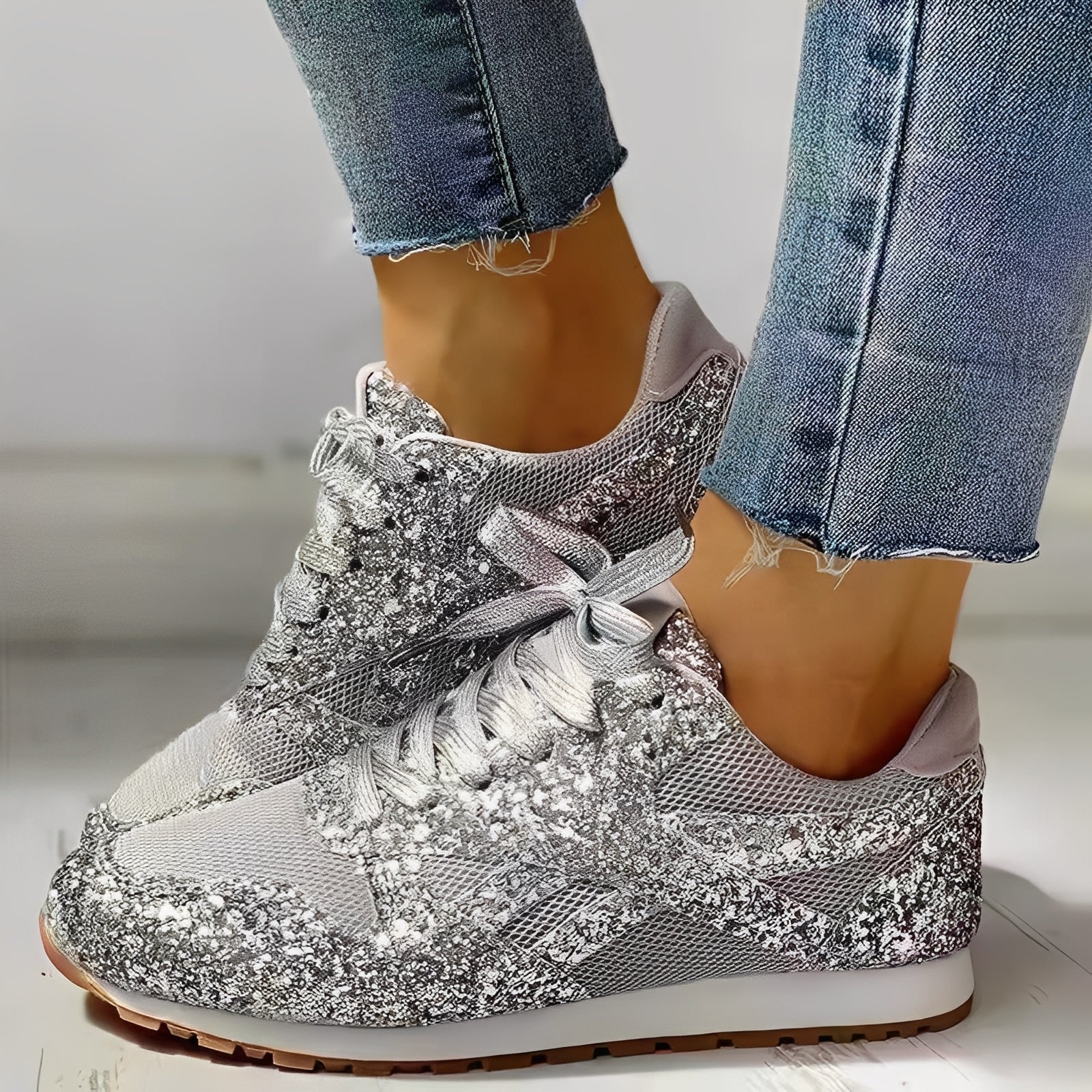 Noor | Dames Glitter Sneakers Zilver