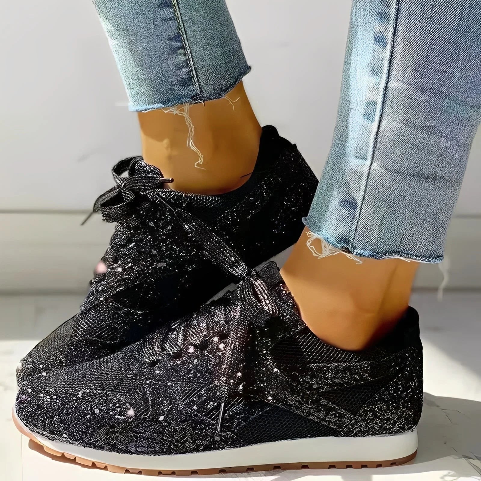 Noor | Dames Glitter Sneakers Zwart