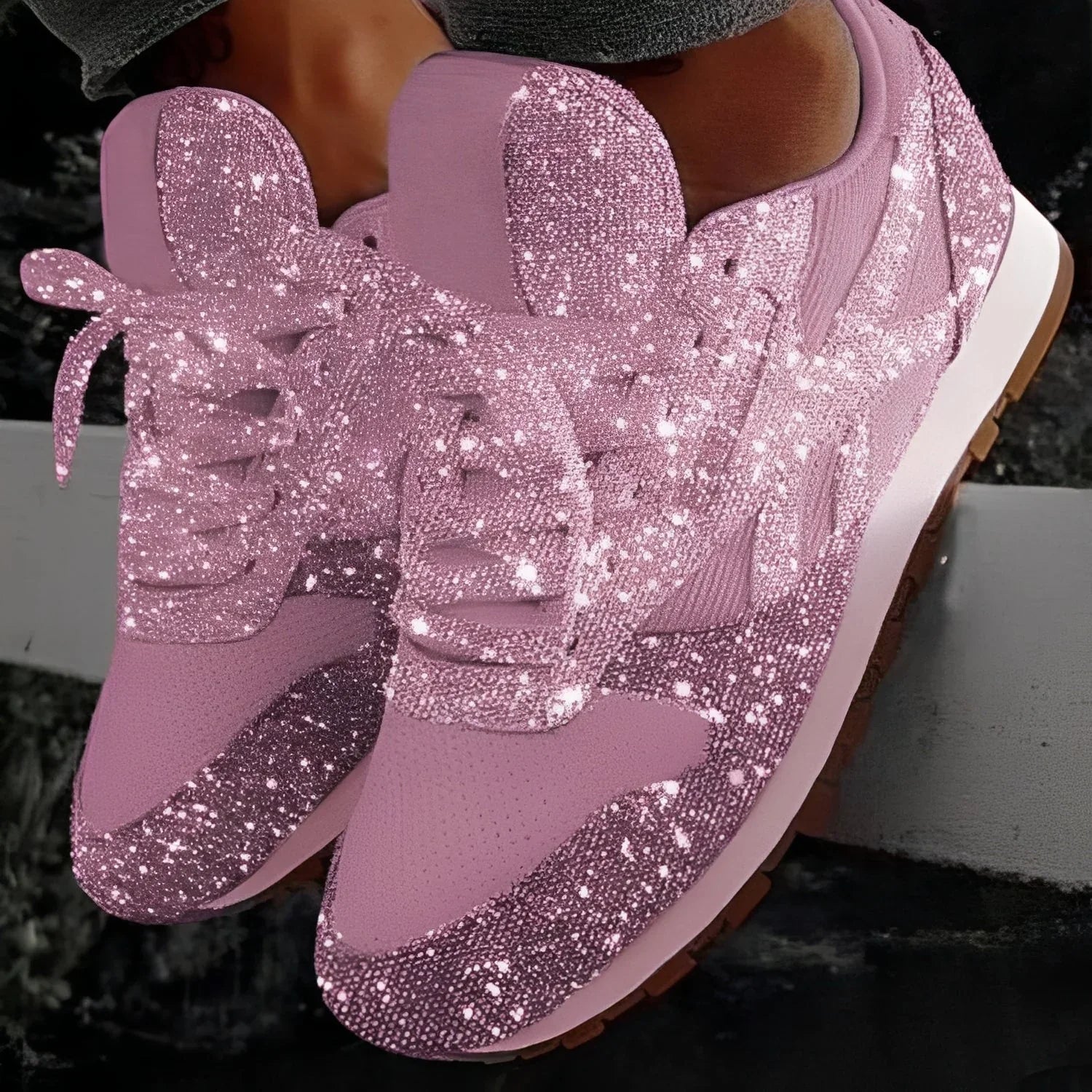 Noor | Dames Glitter Sneakers Roze
