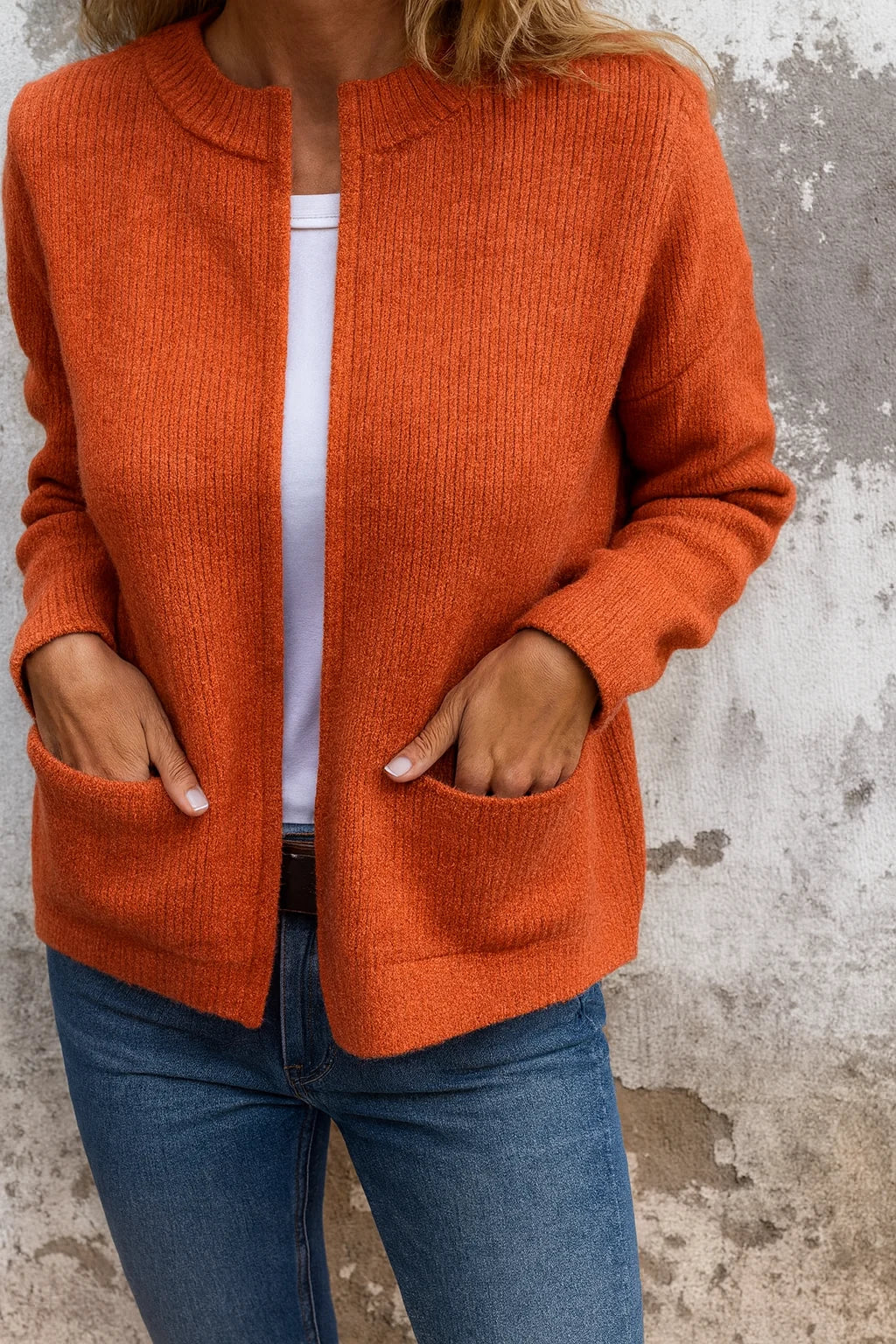 Gebreid vest met rits en lange mouwen voor herfst en winter seizoen