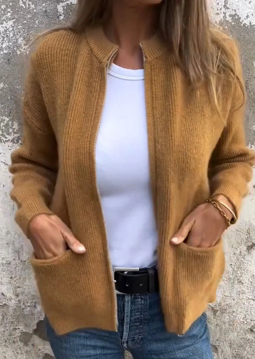 Dames vest met ritssluiting en geribbelde zoom voor casual en nette gelegenheden