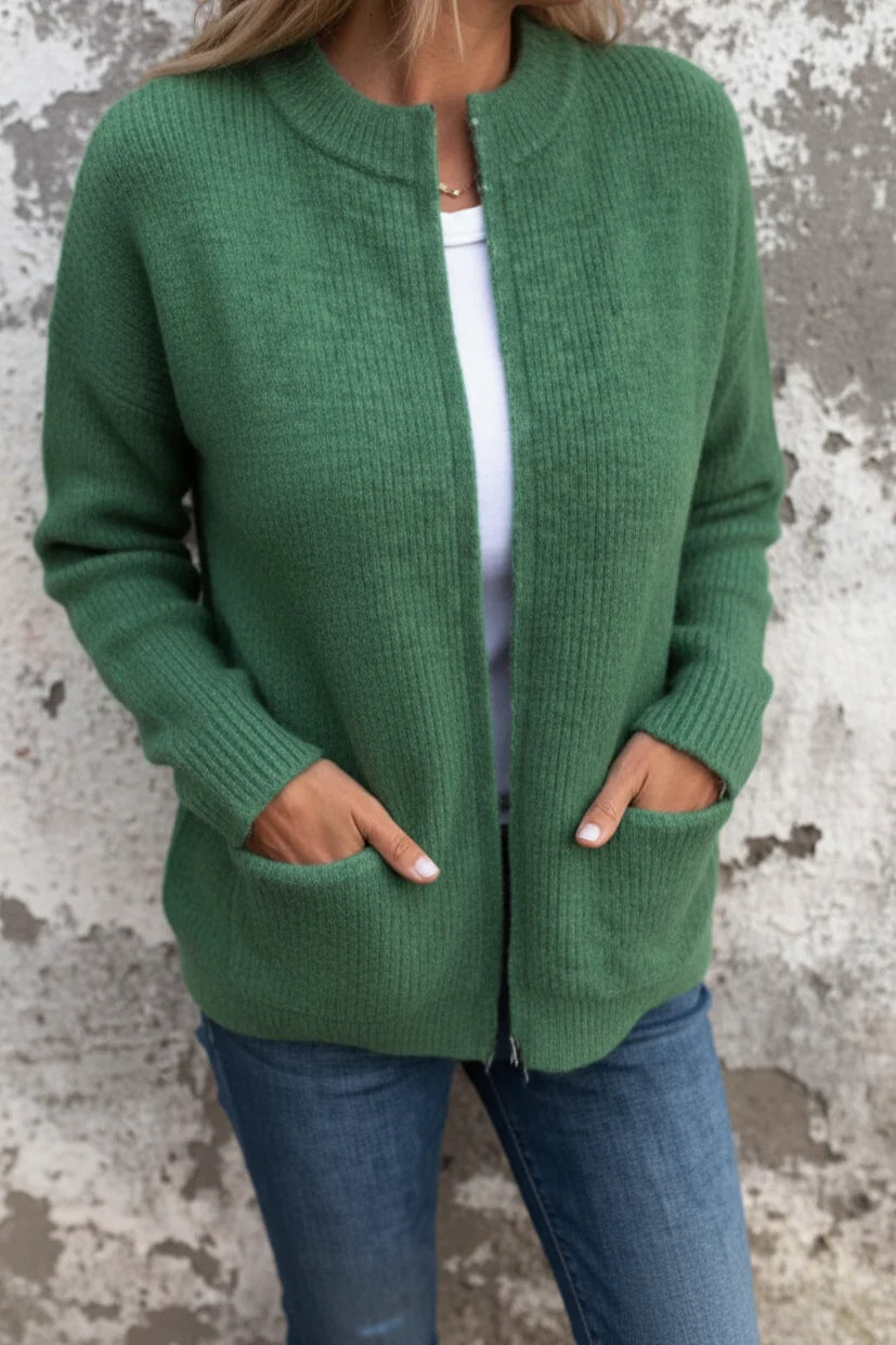 Grijze dames vest met rits en geribbelde details voor veelzijdige styling