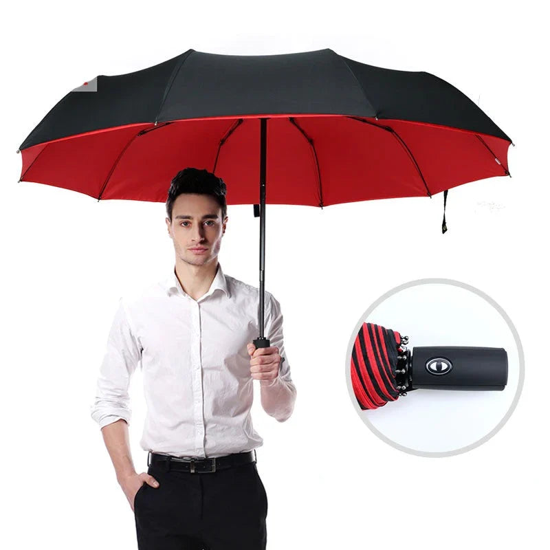 Windproof paraplu met ergonomische handgreep en compact formaat, makkelijk op te bergen