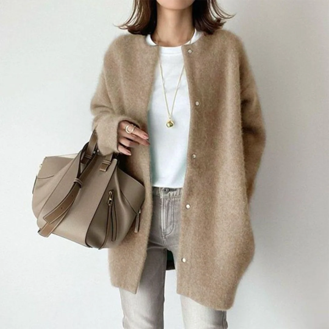 Oversized dames cardigan met ribstructuur en zachte stof in neutrale kleur voor laagjes-look