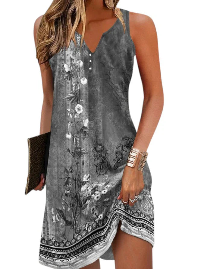 Mouwloze zomerjurk met bloemenprint geschikt voor casual gelegenheden