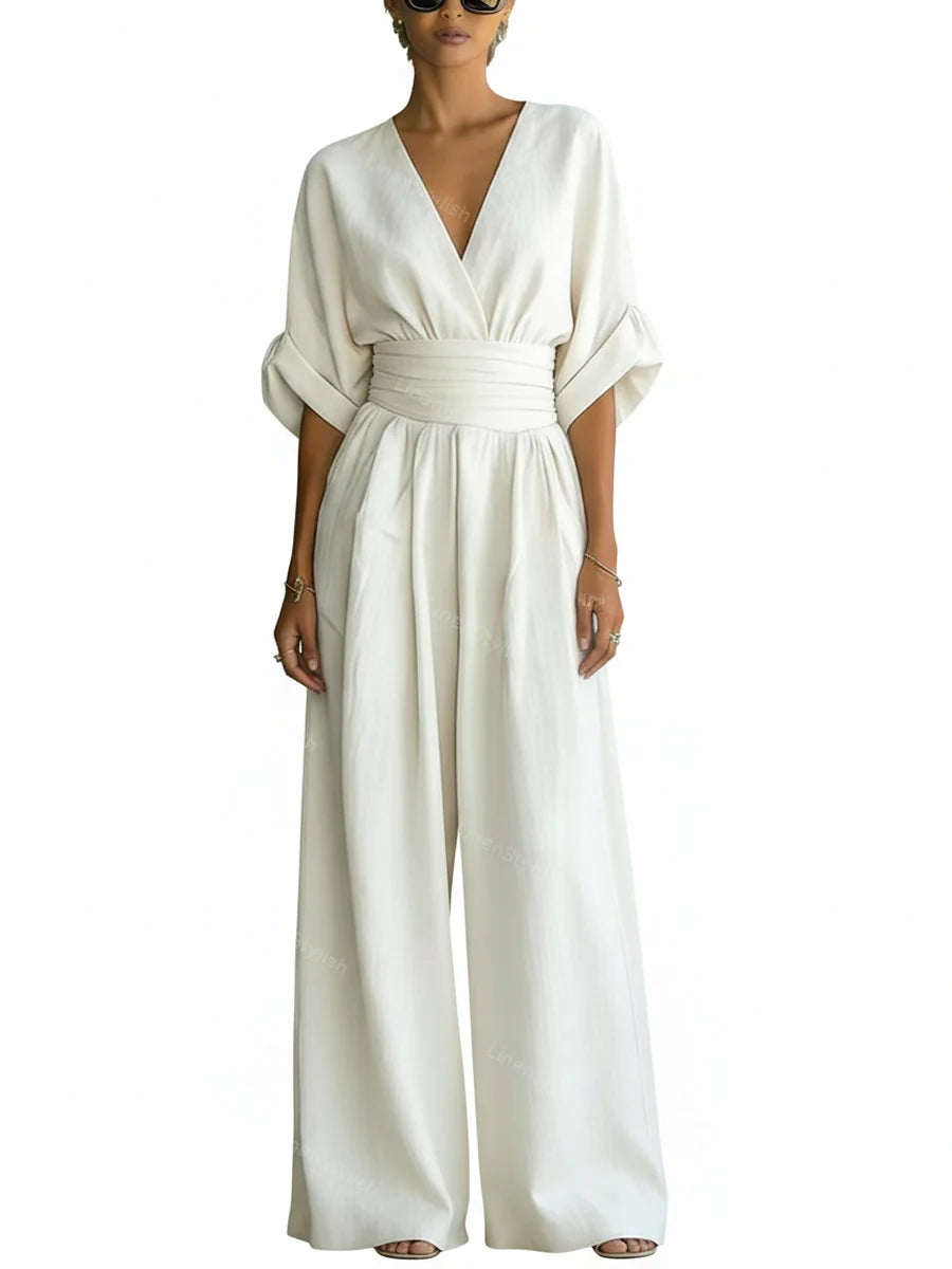 Sanne | Jumpsuit met V-Hals en Wijde Pijpen