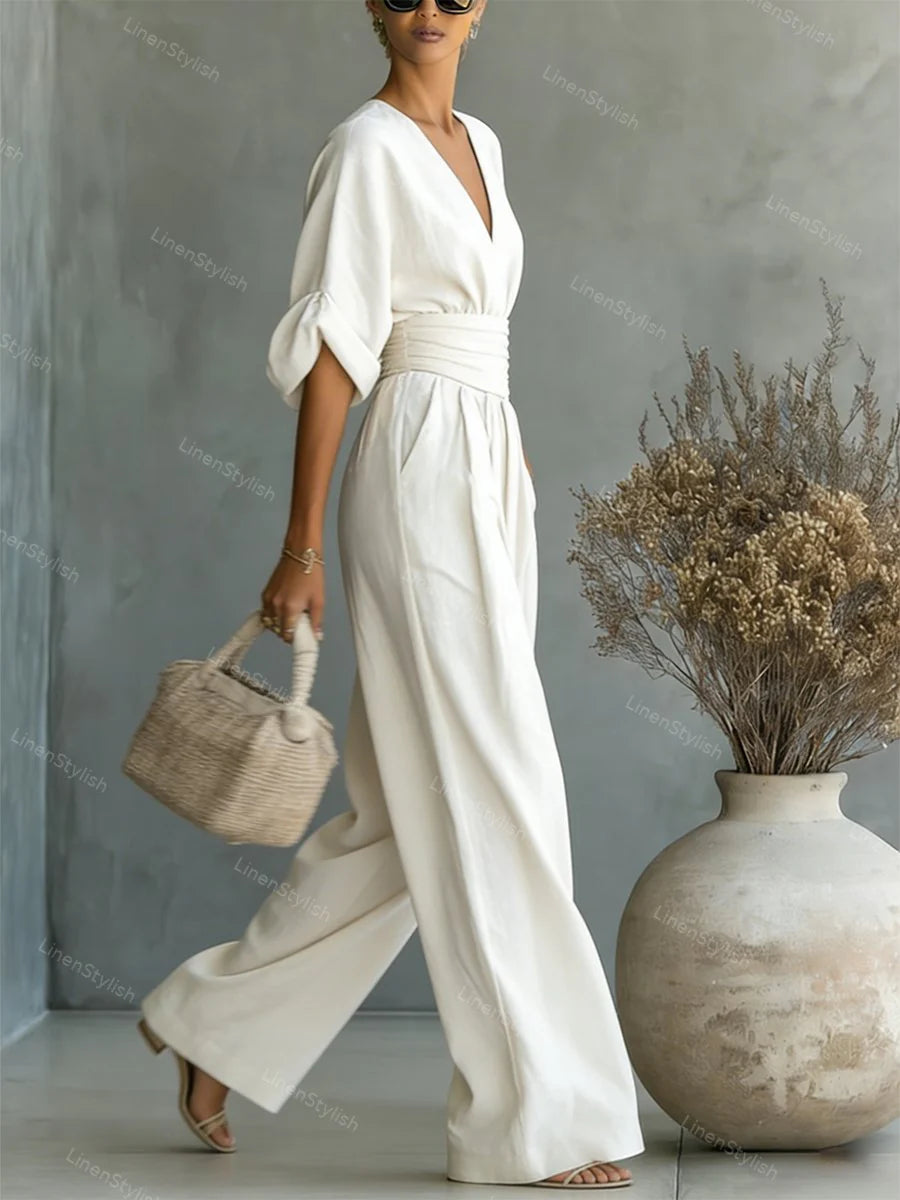 Sanne | Jumpsuit met V-Hals en Wijde Pijpen