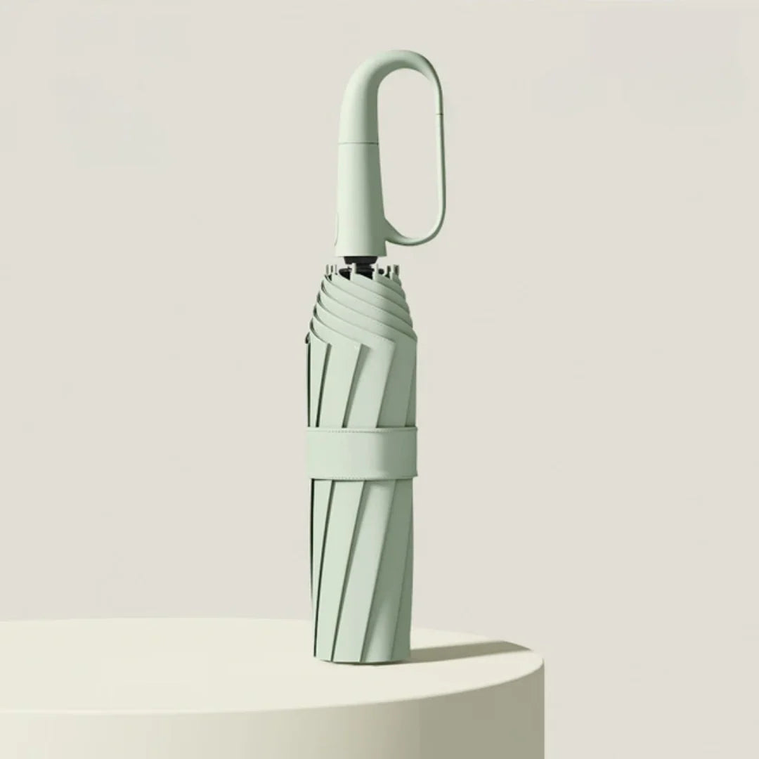 Windbestendige paraplu met reflecterende strepen in mintgroen kleur met ergonomische handgreep en lus