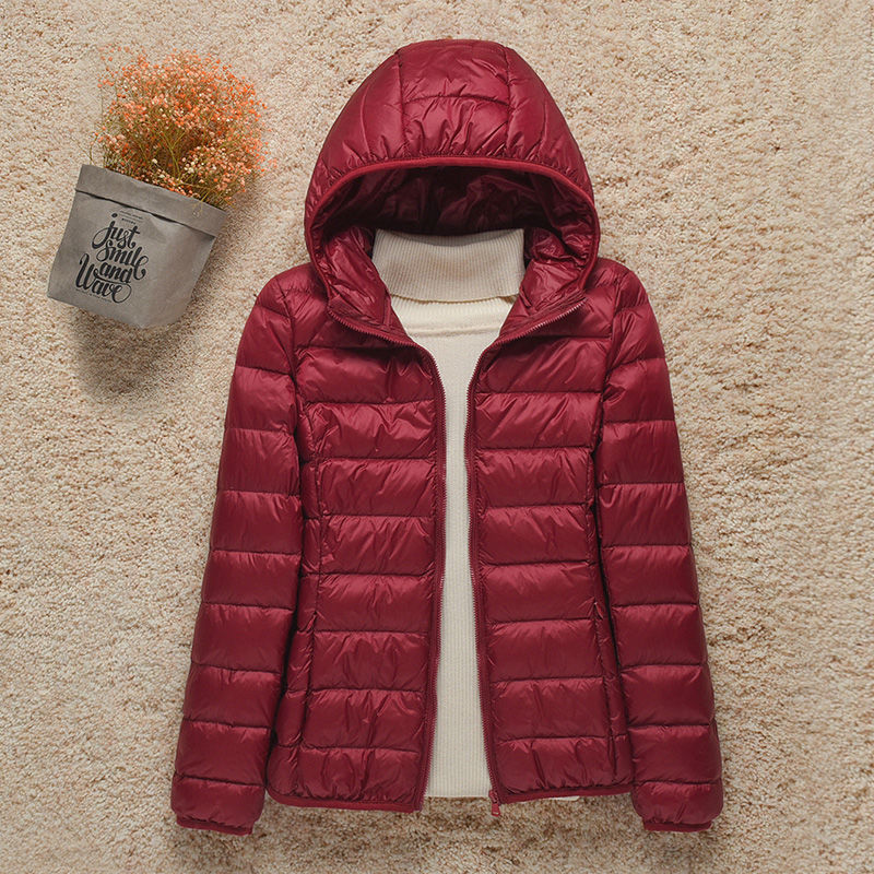 Turquoise gewatteerde jas met doorgestikte panelen, capuchon en ritssluiting voor dames