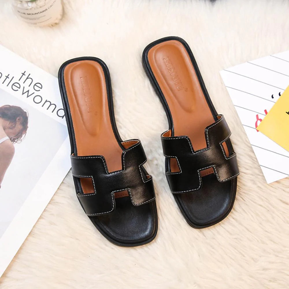 Witte leren sandalen voor dames met open teen en H-vormige band, productfoto