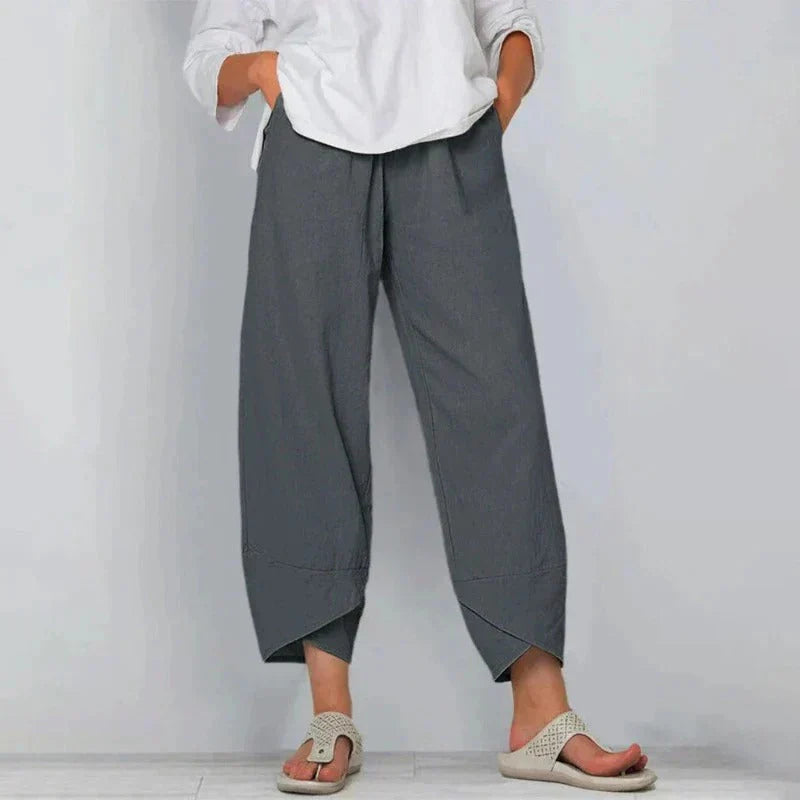 Wijde zomerbroek voor dames met elastische tailleband en lichte geweven stof