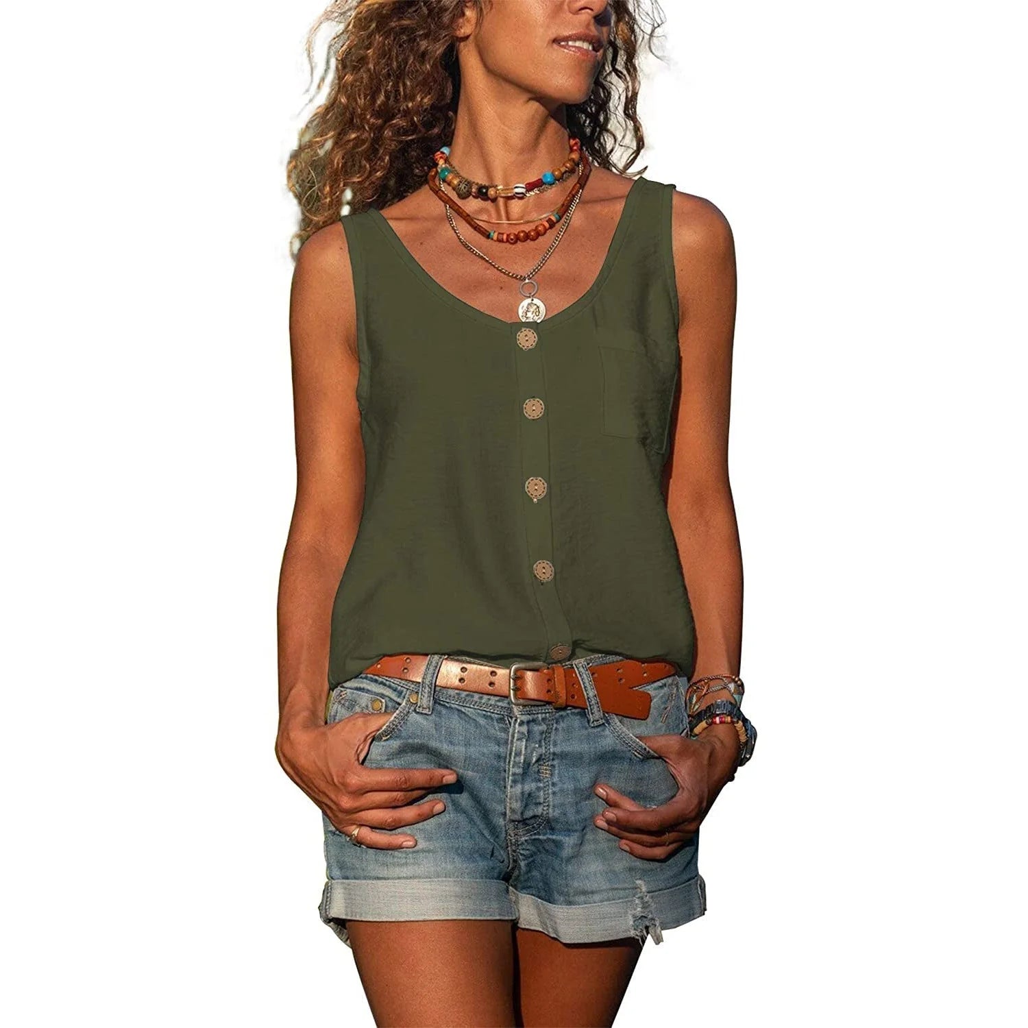 Achterkant van dames tank top met rechte zoom en eenvoudig design