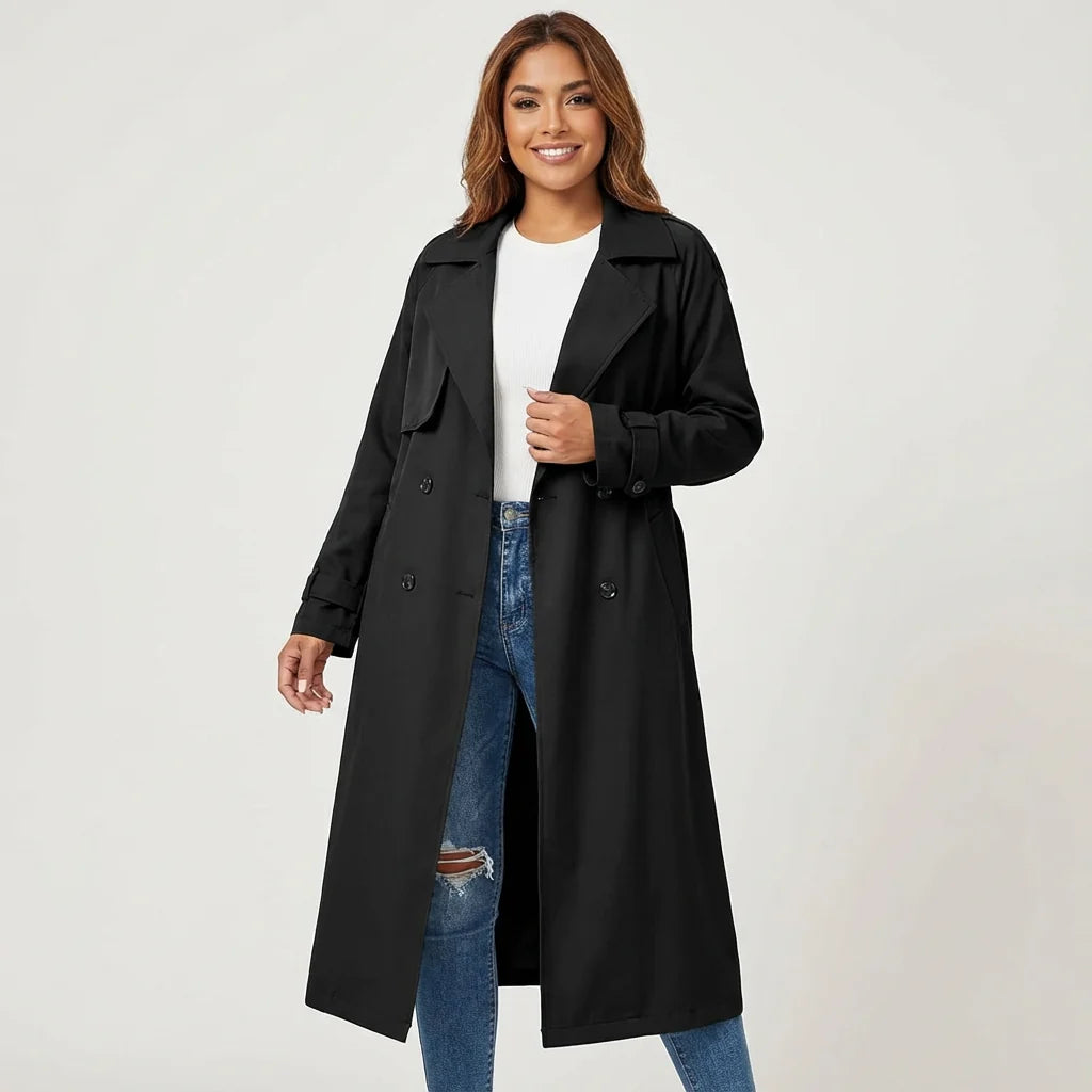 Achterkant van klassieke trenchcoat met gestructureerde stof en tijdloos ontwerp voor casual en formeel