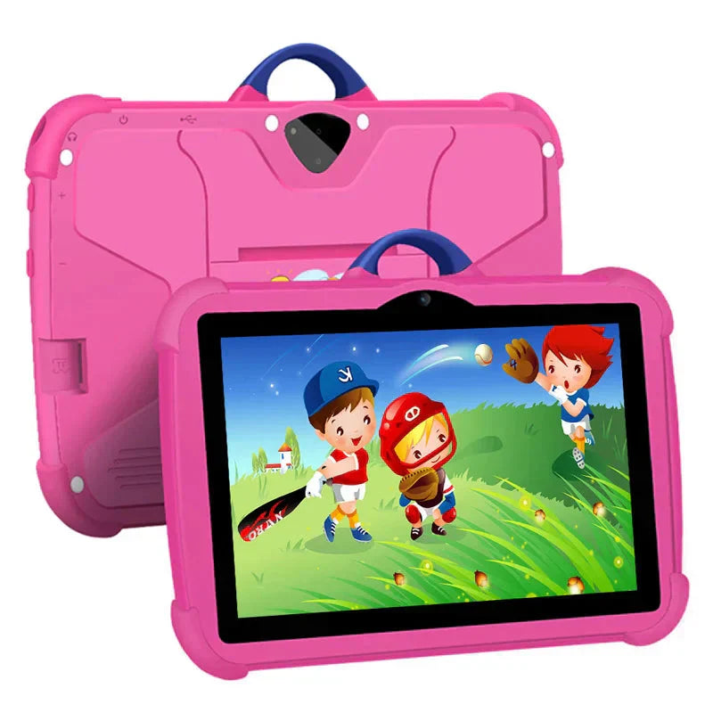 Robuuste kindertablet met Android systeem en beschermende behuizing, ideaal voor educatief gebruik door kinderen