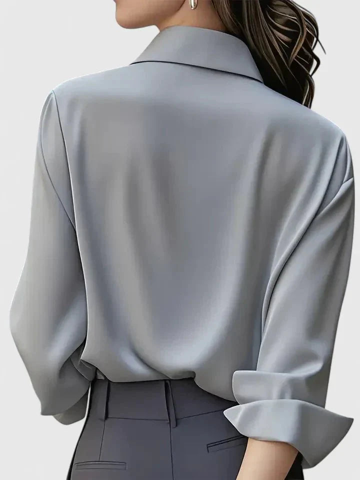Sophie | Dames Elegante Satijnen Blouse Verborgen Knoopsluiting