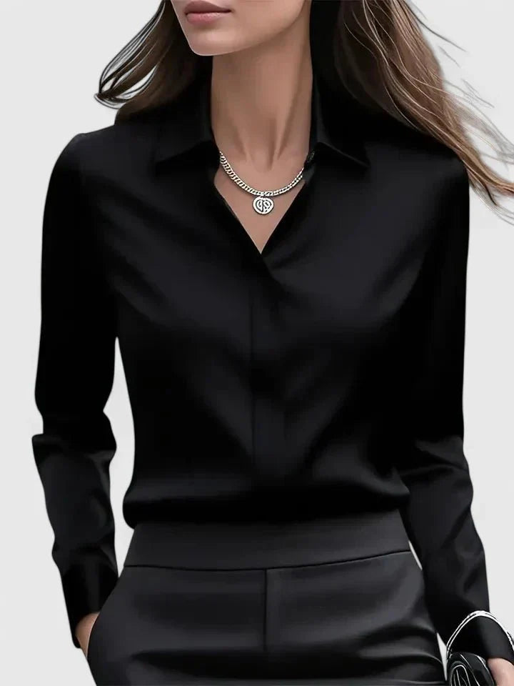 Sophie | Dames Elegante Satijnen Blouse Verborgen Knoopsluiting Zwart