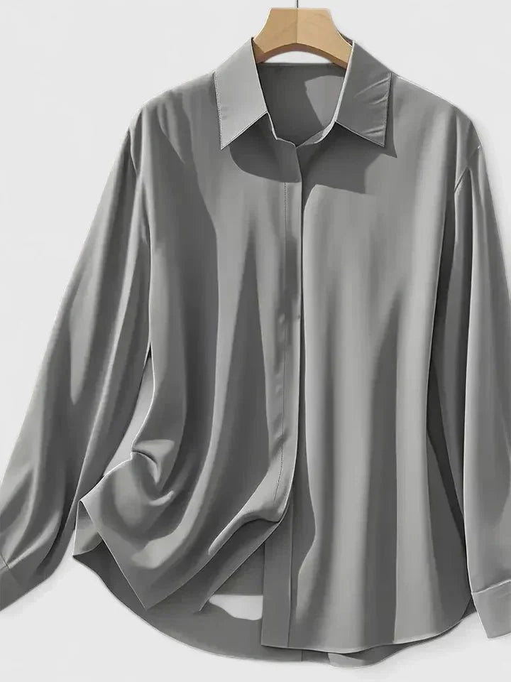 Sophie | Dames Elegante Satijnen Blouse Verborgen Knoopsluiting