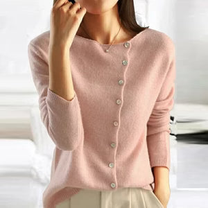 Relaxed fit cardigan trui met driekwart mouwen en klassieke knoopsluiting aan de voorkant