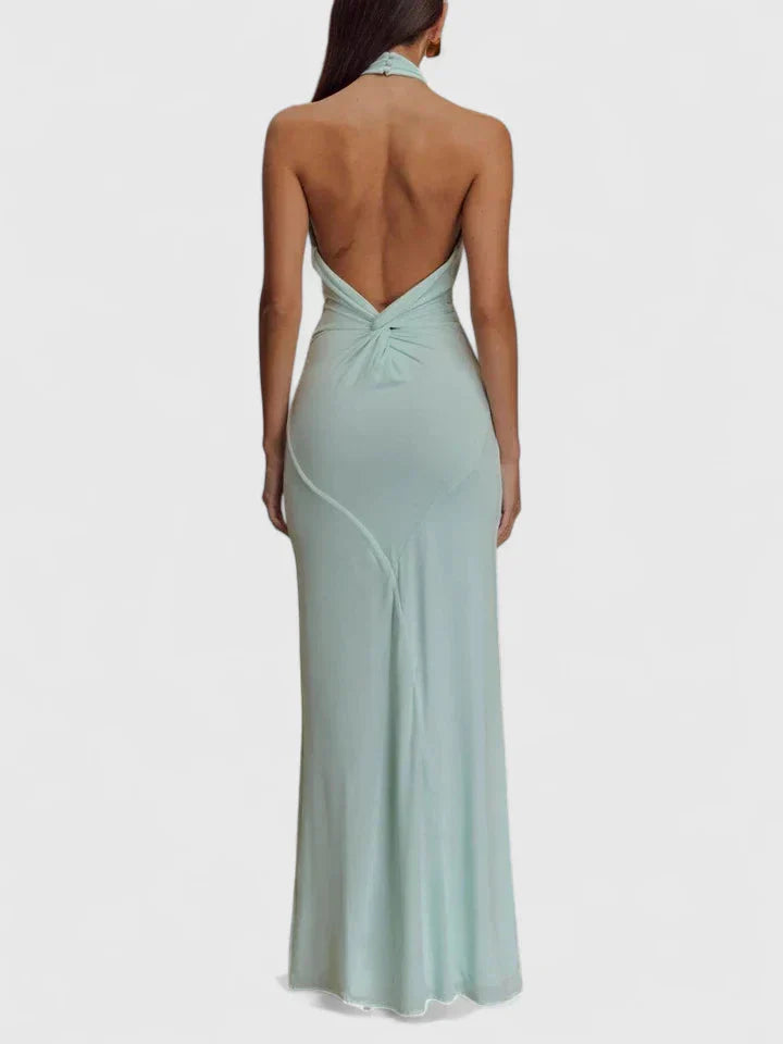 Volledige lengte van halter maxi jurk in neutrale tint met elegante pasvorm