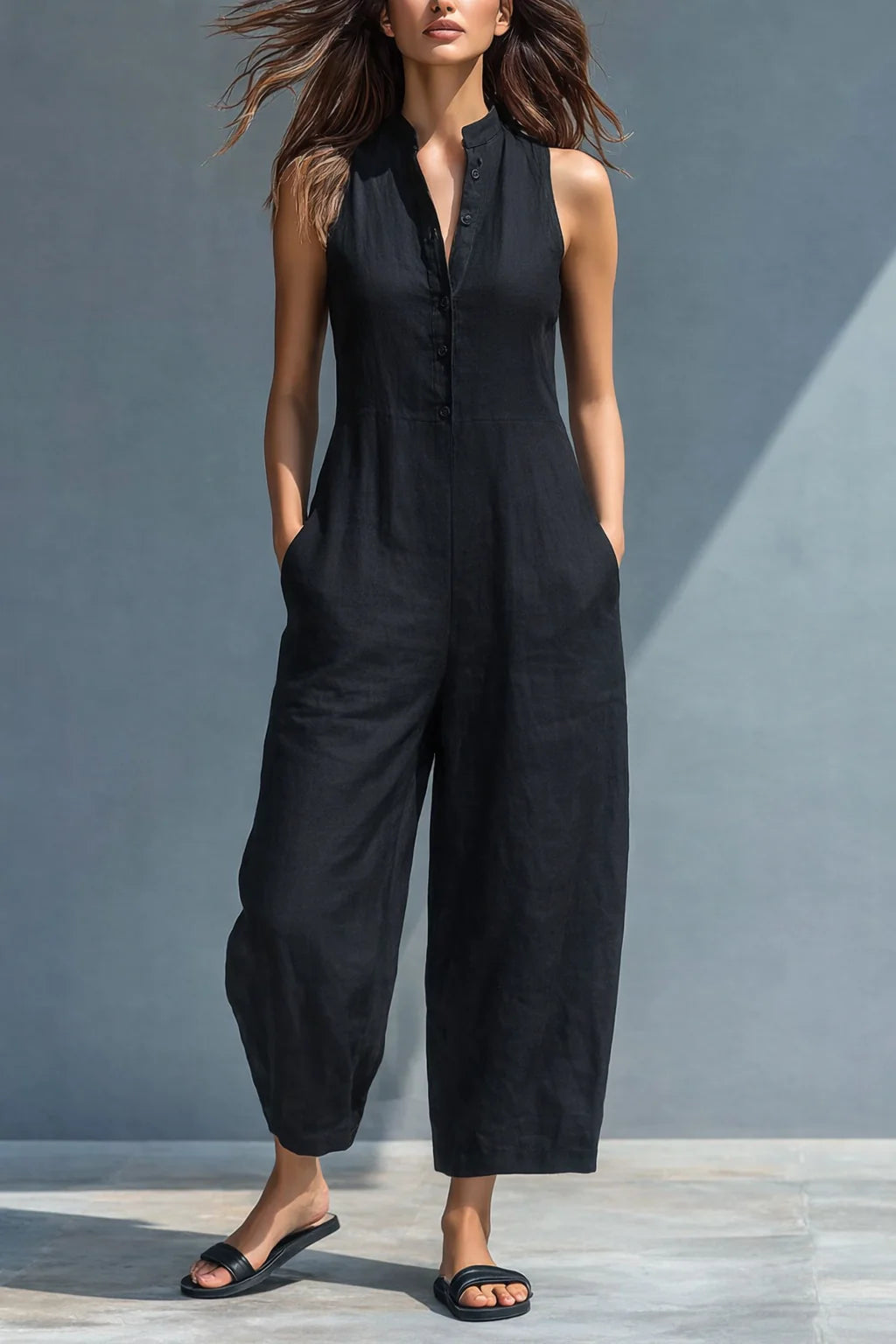 Suze | Jumpsuit Mouwloos Wijde Pijpen Zwart