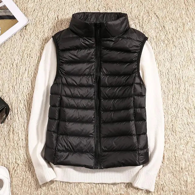 Lichtgewicht gewatteerde bodywarmer voor dames met staande kraag en moderne afwerking