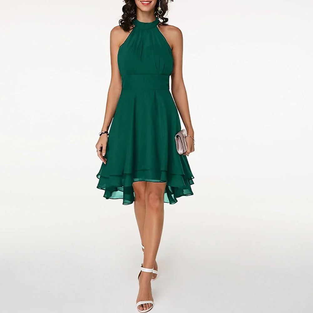 Tessa | Halter Midi Jurk met Gelaagde Zoom Groen