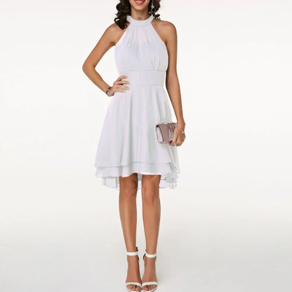 Tessa | Halter Midi Jurk met Gelaagde Zoom Wit