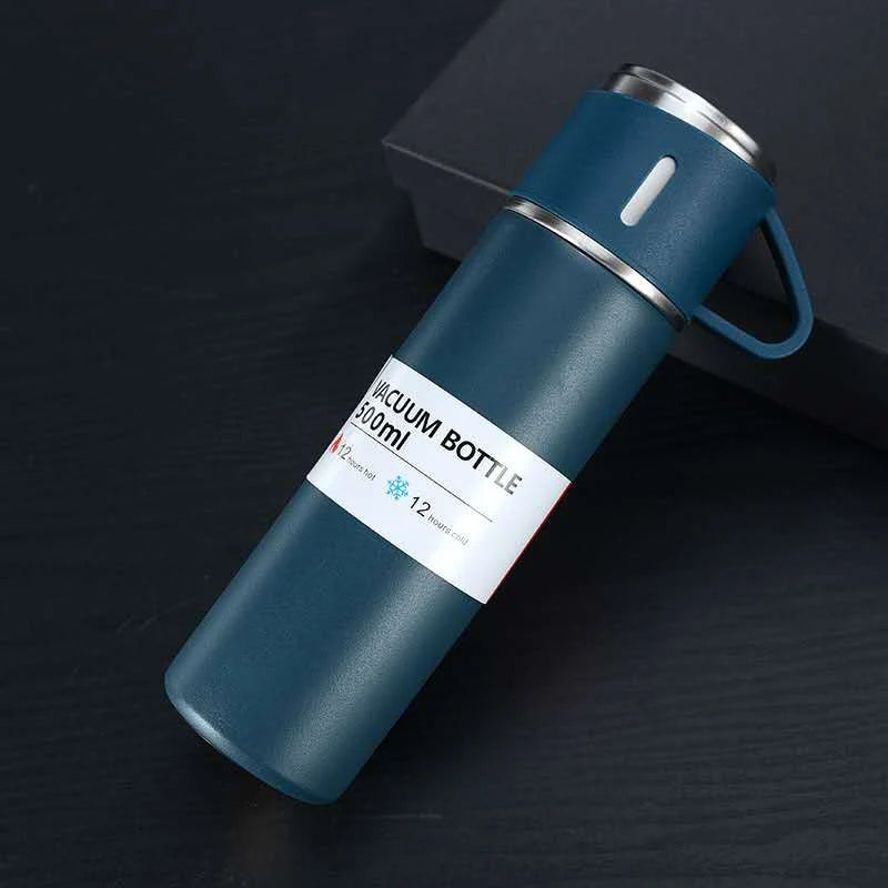 Compacte 500 ml thermoskan met afneembare dop als beker, geschikt voor warm en koud